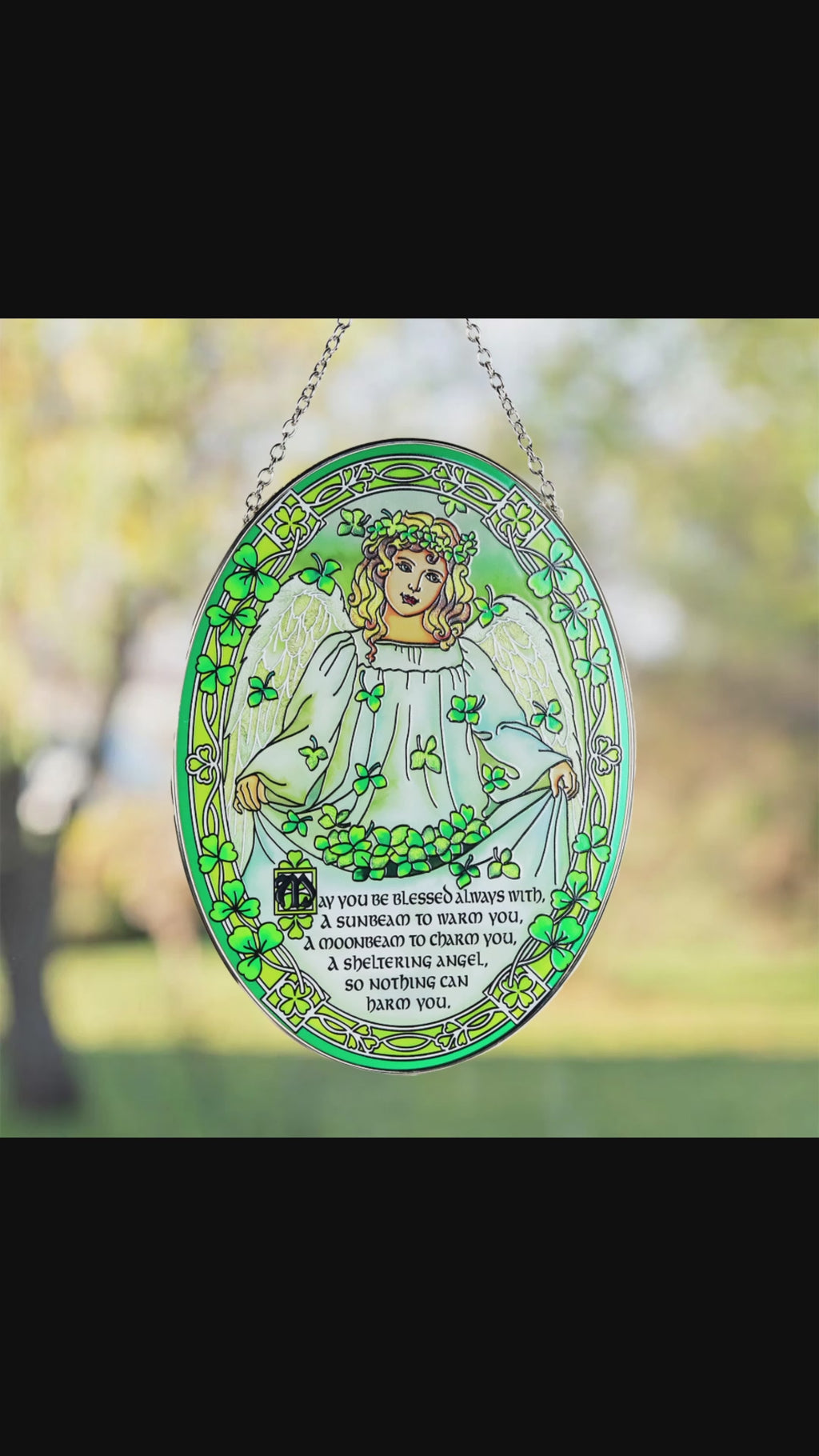 YAP Stained Glass Suncatcher Hanging Ornament, Angel Clover Window Wall Decor, Pastoral Home Gift