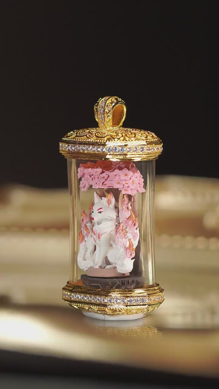 PTR Brass Hand‑painted 3D Statue Pendant Cylindrical Hollow Locket Necklace