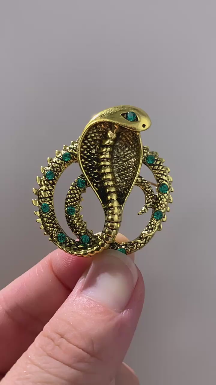 QZY Vintage Cobra Rhinestone Brooch, Electroplated Copper Unisex Statement Decor Pin