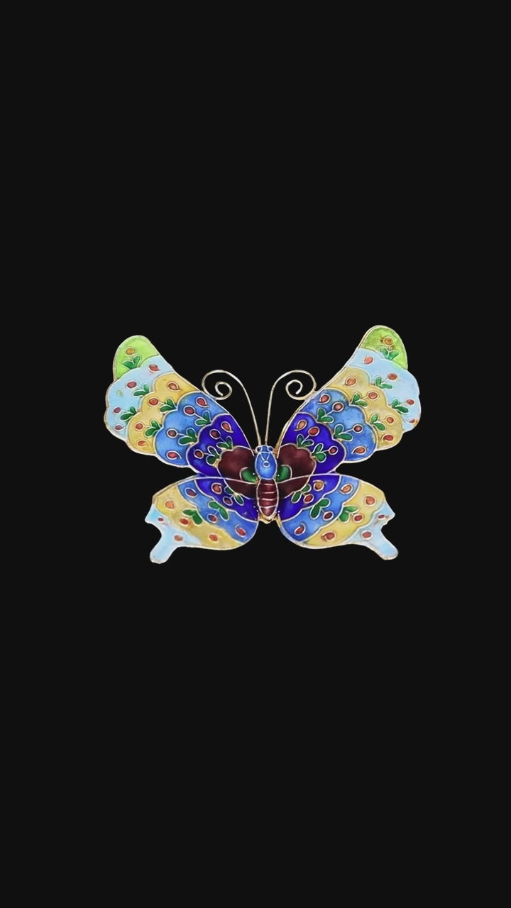 JCJ Vintage Chinese Cloisonne‑Enamel Butterfly Fridge Magnet Set of 4, Copper‑Base Hand‑Crafted Art Ornament, Collectible Cultural Business Gift